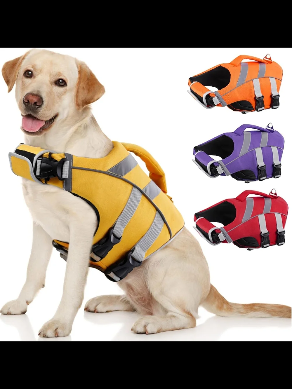 Kuoser Dog Life Jacket, High Flotation Reflective Dog Life Vest, Yellow, M